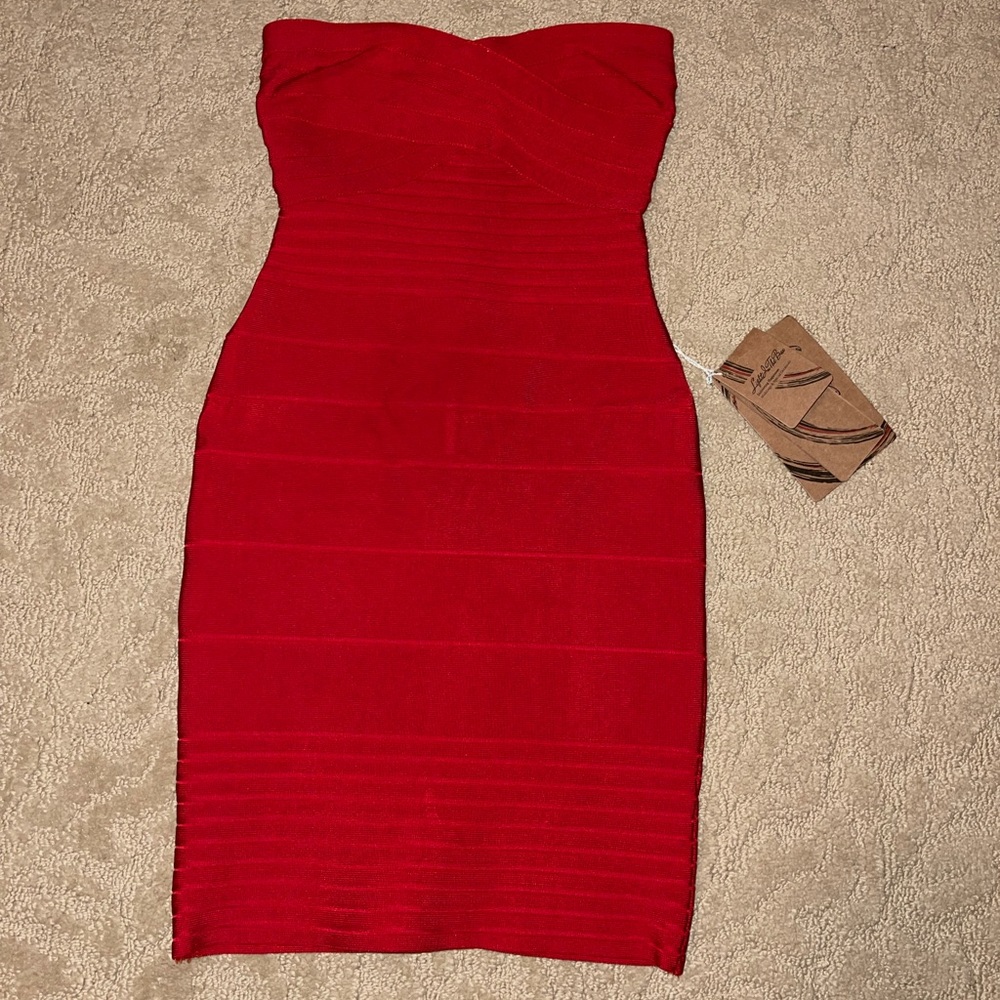 Strapless tight red dress- Mid Length